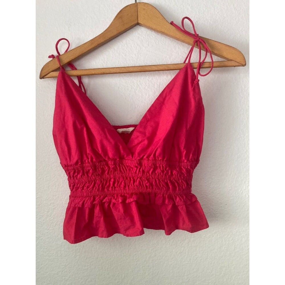 Sim & Sam Peplum Smocked Ruffle Hem Crop Top XL Tank Pink